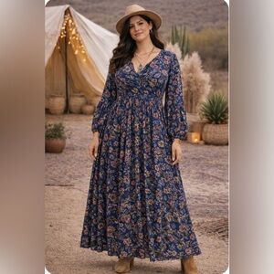 ONE WORLD Navy Floral Maxi Dress